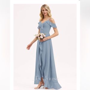 JJ’s House A-line V-Neck Asymmetrical Chiffon Dress With Cascading Ruffles